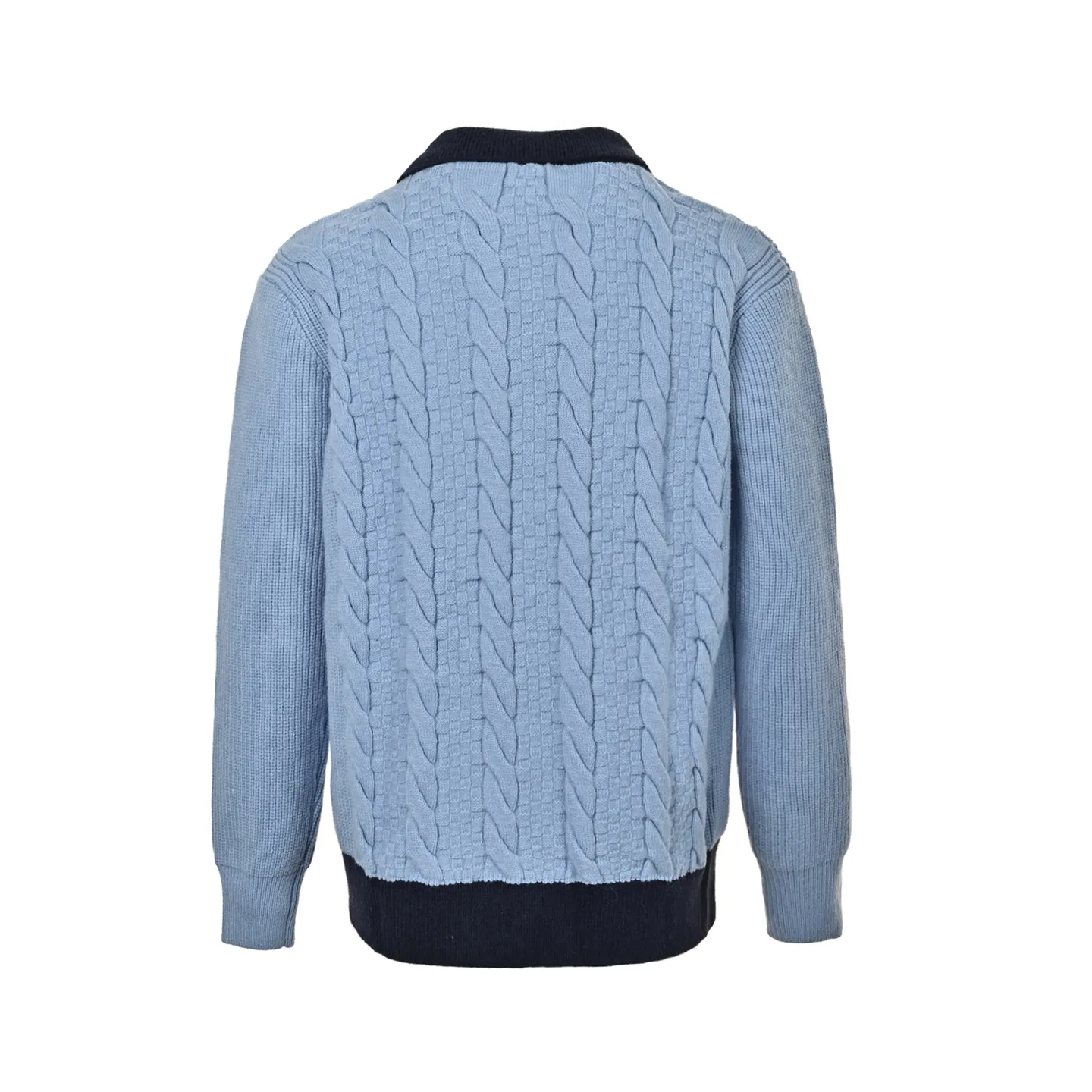 Louis Vuitton/Louis Vuitton leather label blue collar cable knit cardigan